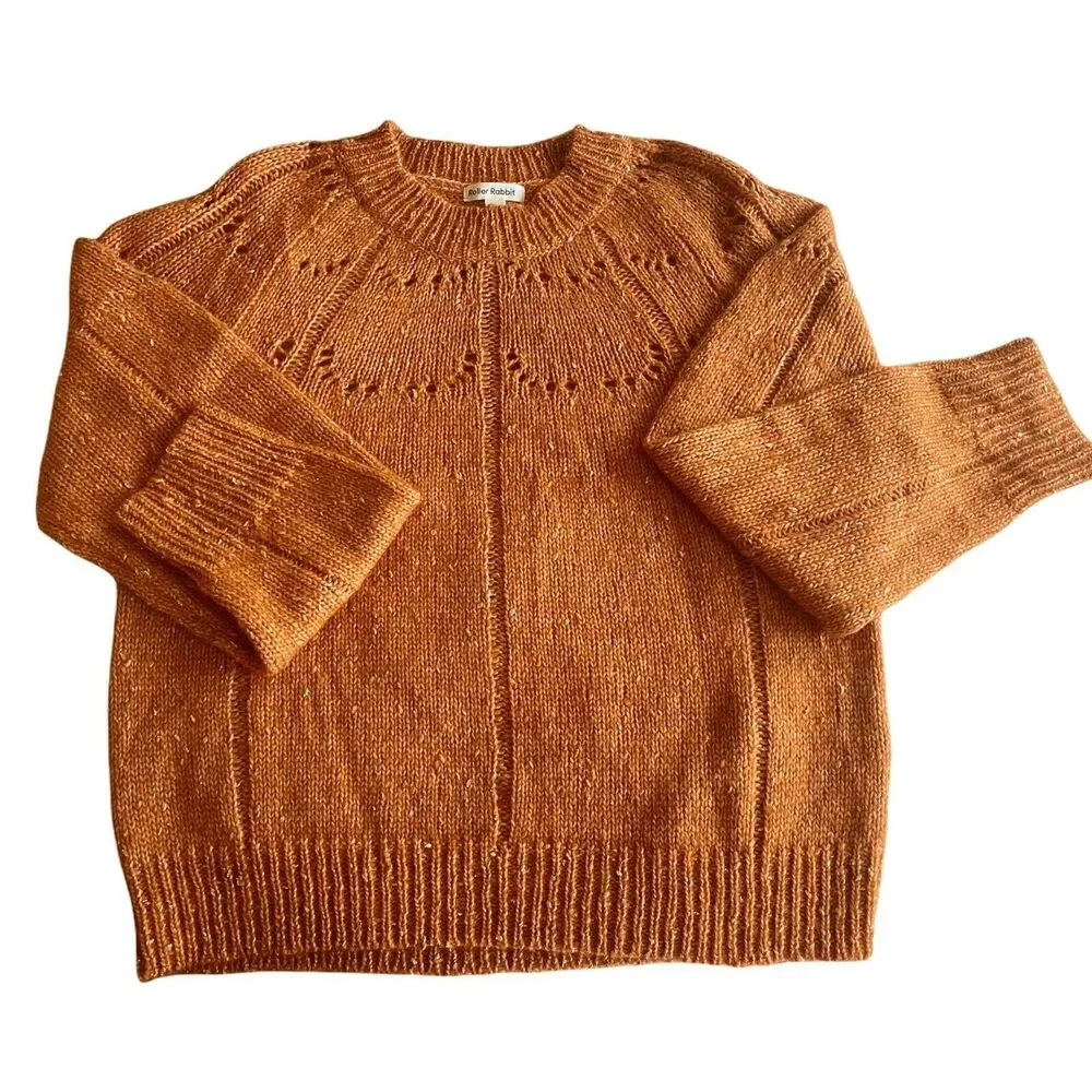 ROLLER RABBIT Velma Sweater Burnt Orange Alpaca Crew Neck Open-Knit Crew Neck - Picture 2 of 11